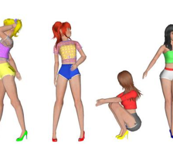 现代3D人物组合SU模型下载_sketchup草图大师SKP模型