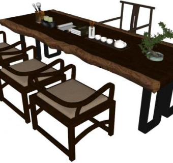 茶桌椅su模型下载_sketchup草图大师SKP模型