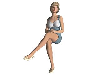 3D女士交腿坐姿SU模型下载_sketchup草图大师SKP模型