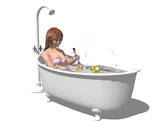 现代洗澡的女生SU模型下载_sketchup草图大师SKP模型