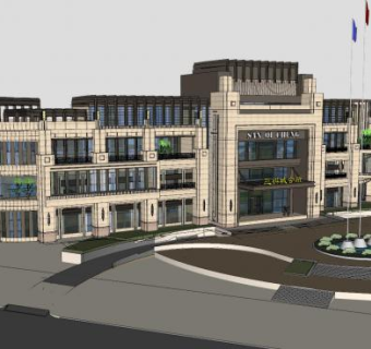 法式转角会所售楼处SU模型下载_sketchup草图大师SKP模型