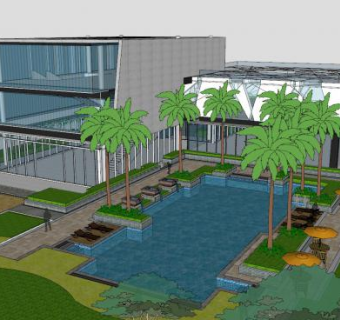 现代风格售楼处外观SU模型下载_sketchup草图大师SKP模型
