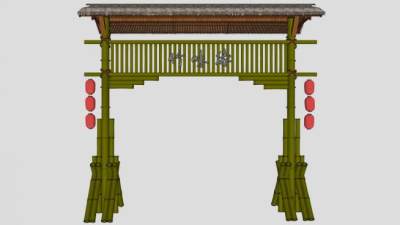 农家乐大门入口su模型下载_sketchup草图大师SKP模型