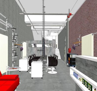 现代工业风理发店SU模型下载_sketchup草图大师SKP模型