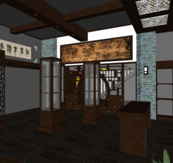 现代中式珠宝店SU模型下载_sketchup草图大师SKP模型