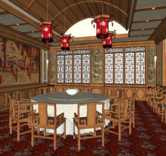 中式餐厅室内sketchup模型下载_sketchup草图大师SKP模型