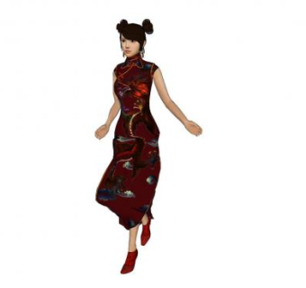 中国风旗袍女性SU模型下载_sketchup草图大师SKP模型