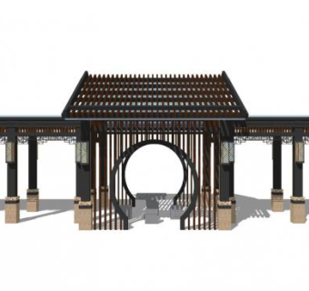 新中式长廊su模型下载_sketchup草图大师SKP模型