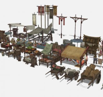 古代老街物件SU模型下载_sketchup草图大师SKP模型