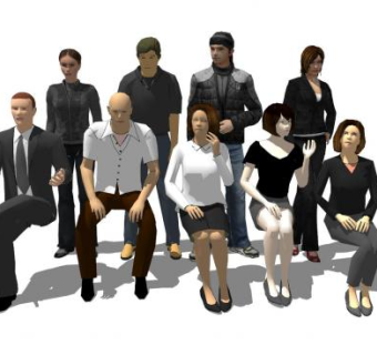 3D坐姿人物组合SU模型下载_sketchup草图大师SKP模型