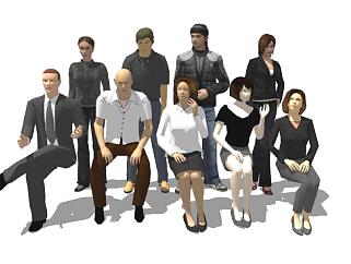 3D坐姿人物组合SU模型下载_sketchup草图大师SKP模型