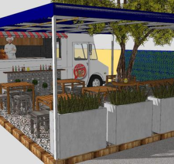 户外餐厅小吃车SU模型下载_sketchup草图大师SKP模型