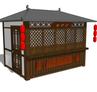 中式售货亭SU模型下载_sketchup草图大师SKP模型