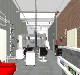 现代美发沙龙店铺SU模型下载_sketchup草图大师SKP模型