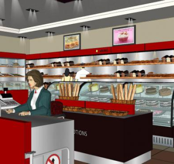 现代面包店室内设计SU模型下载_sketchup草图大师SKP模型