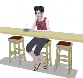 吃面的女人SU模型下载_sketchup草图大师SKP模型