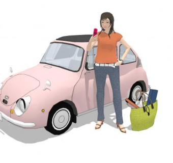 汽车和购物女士SU模型下载_sketchup草图大师SKP模型