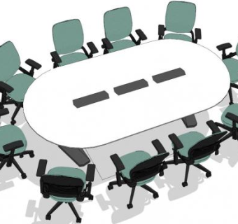 10人会议桌su模型下载_sketchup草图大师SKP模型