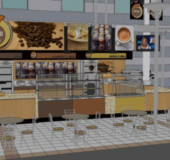 美式面包店外观SU模型下载_sketchup草图大师SKP模型