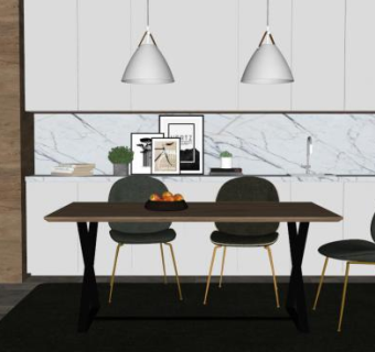 北欧简约餐桌su模型下载_sketchup草图大师SKP模型