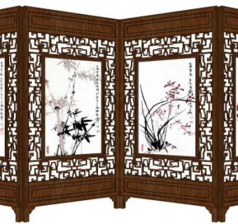 复古屏风su模型下载_sketchup草图大师SKP模型