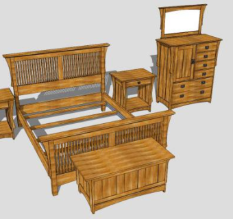 床架床头柜和梳妆台的SKP模型_su模型下载 草图大师模型_SKP模型