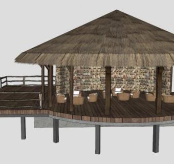 度假村茅草屋su模型下载_sketchup草图大师SKP模型