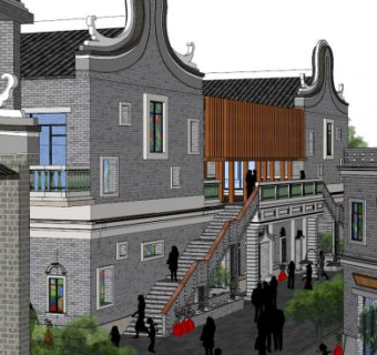 岭南风中式酒店su模型下载_sketchup草图大师SKP模型