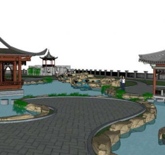 长方形小游园su模型下载_sketchup草图大师SKP模型