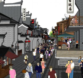 仿古商业建筑su模型下载_sketchup草图大师SKP模型