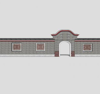 中式院墙院门SU模型下载_sketchup草图大师SKP模型