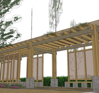 木质廊架su模型下载_sketchup草图大师SKP模型