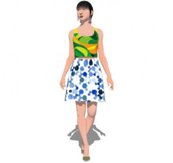 夏装黑发女士SU模型下载_sketchup草图大师SKP模型