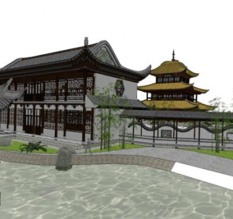 楼阁su模型下载_sketchup草图大师SKP模型