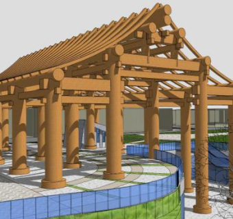 抬梁式木结构su模型下载_sketchup草图大师SKP模型