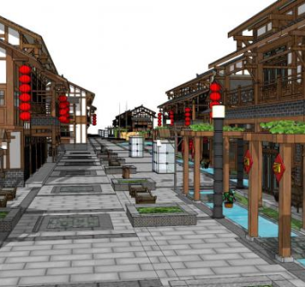 穿斗式结构建筑SU模型下载_sketchup草图大师SKP模型