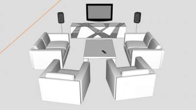 沙发茶几电视柜SU模型下载_sketchup草图大师SKP模型