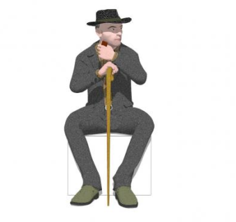 拿拐杖的西装男子坐姿SU模型下载_sketchup草图大师SKP模型