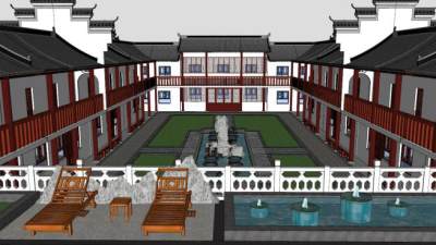 徽派四合院建筑su模型下载_sketchup草图大师SKP模型