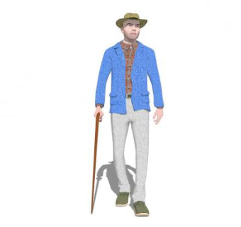 拿拐杖的男士走姿SU模型下载_sketchup草图大师SKP模型