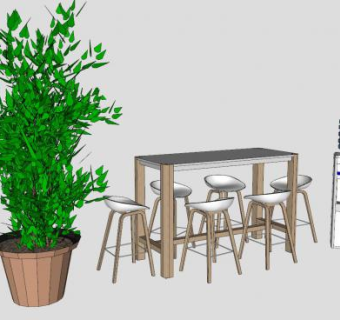 吧台桌椅饮水机和盆栽SU模型下载_sketchup草图大师SKP模型