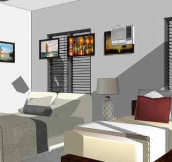 卧室整体房间SU模型下载_sketchup草图大师SKP模型