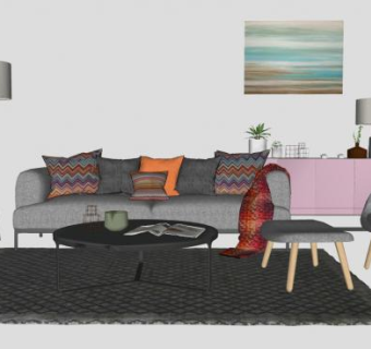 北欧客厅家具设计SU模型下载_sketchup草图大师SKP模型