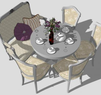 欧式圆形餐桌椅家具SU模型下载_sketchup草图大师SKP模型