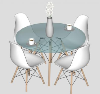 4人圆形餐桌SU模型下载_sketchup草图大师SKP模型