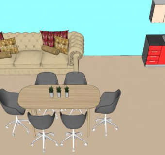 现代客厅厨房家具SU模型下载_sketchup草图大师SKP模型