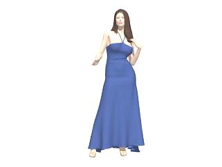 蓝色抹胸裙女士SU模型下载_sketchup草图大师SKP模型