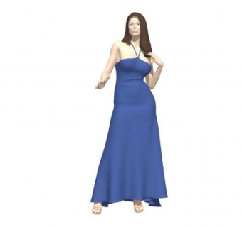 蓝色抹胸裙女士SU模型下载_sketchup草图大师SKP模型