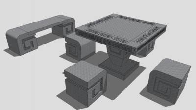 石桌石椅su模型下载_sketchup草图大师SKP模型