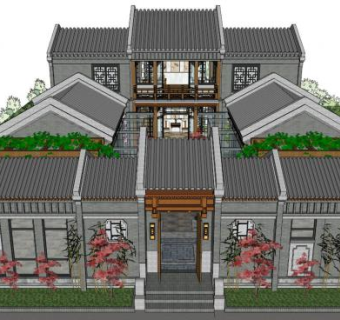 特色四合院su模型下载_sketchup草图大师SKP模型